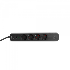 Сетевой удлинитель VIDEX ONCORD с/с 4п 3м (3x1.5мм) 3.4А USB(QC3.0) +USB-C(PD20W) с кнопкой Black №17