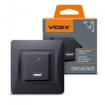 Розетка USB-A+USB-C PD20W черный графит VIDEX BINERA