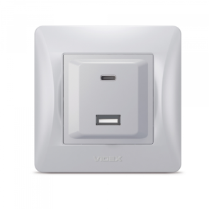Розетка USB-A+USB-C PD20W серебряный шелк VIDEX BINERA №2