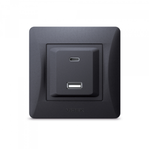 Розетка USB-A + USB-C PD20W чорний графіт VIDEX BINERA №2
