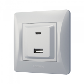 Розетка USB-A+USB-C PD20W серебряный шелк VIDEX BINERA №3