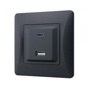 Розетка USB-A + USB-C PD20W чорний графіт VIDEX BINERA №3