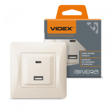Розетка USB-A+USB-C PD20W кремовая VIDEX BINERA