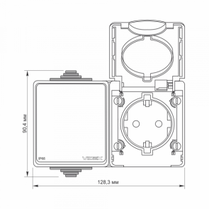 IP65 Розетка наружная одинарная с заземлением и выключателем одноклавишным серая VIDEX BINERA №4