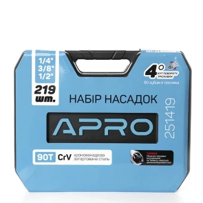 Набор насадок CrV ¼, ⅜, ½ (90Т) (219 шт) APRO №13
