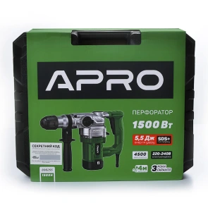 Перфоратор бочковой APRO 5,5Дж, 1500В, SDS+, 1500H, кейс №6