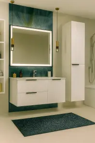 Комплект Тумба з корзиною+Пенал з корзиною Mirater:Тумба з ум. Родео 120 (біла)з корзиною праворуч/Пенал 40х35 з корзиною (білий, правий) №1