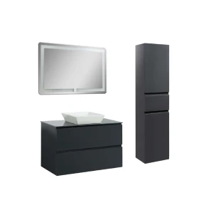Комплект Вельма 90 графит (тумба + LED зеркало + пенал) №6