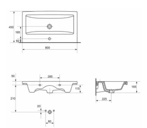 Комплект Мальта 80 см подвесной (Зеркало 80+ Тумба Т-8 с умывальником Комо 80 Д) №16