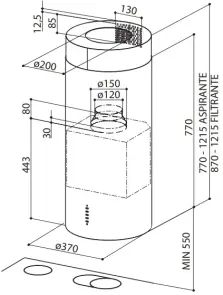 Витяжка Faber острівна, 37см, 1102м.куб/год, Cylindra Isola Ev8 X A37 Eln, нерж №5