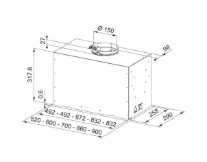 Витяжка Franke вбудовувана, 52см, 1250м.куб/год, Box Flush Basic FBFE BK A52, чорний №7