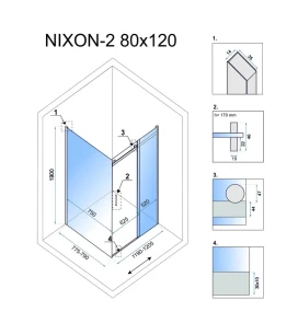 Душова кабіна REA NIXON 80х120 P CHROME №5