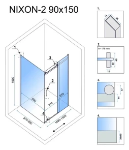 Душова кабіна REA NIXON 90х150 P CHROME №7