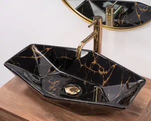 Умивальник (раковина) REA VEGAS BLACK MARBLE SHINY накладний чорний №2