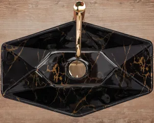 Умивальник (раковина) REA VEGAS BLACK MARBLE SHINY накладний чорний №3