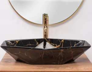 Умивальник (раковина) REA VEGAS BLACK MARBLE SHINY накладний чорний №4