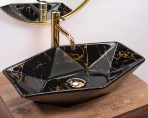 Умивальник (раковина) REA VEGAS BLACK MARBLE SHINY накладний чорний №5