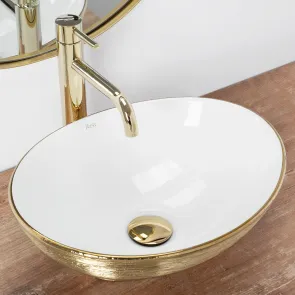 Умивальник (раковина) REA SOFIA BRUSHED GOLD WHITE накладний * №3