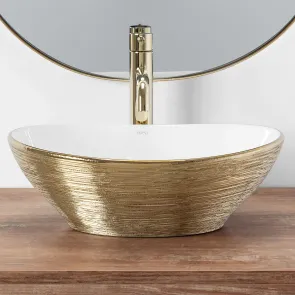 Умивальник (раковина) REA SOFIA BRUSHED GOLD WHITE накладний * №5