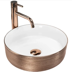 Умывальник (раковина) REA SAMI ROSE BRUSHED GOLD WHITE накладной №1
