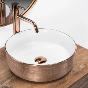 Умывальник (раковина) REA SAMI ROSE BRUSHED GOLD WHITE накладной №2