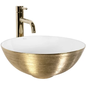 Умивальник (раковина) REA STELLA BRUSHED GOLD WHITE накладний №1