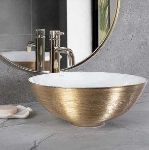 Умивальник (раковина) REA STELLA BRUSHED GOLD WHITE накладний №2
