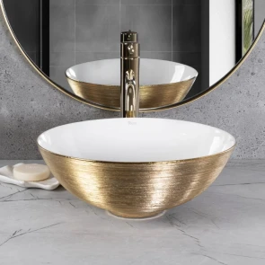 Умивальник (раковина) REA STELLA BRUSHED GOLD WHITE накладний №3