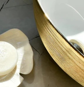 Умивальник (раковина) REA STELLA BRUSHED GOLD WHITE накладний №6
