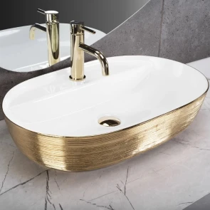 Умивальник (раковина) REA AURA 61 BRUSHED GOLD WHITE накладний №1
