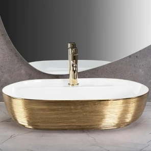 Умивальник (раковина) REA AURA 61 BRUSHED GOLD WHITE накладний №2