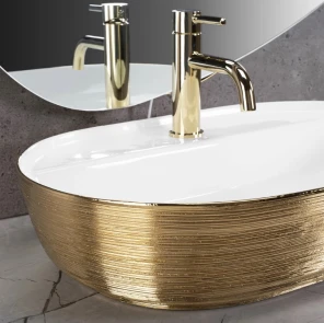 Умивальник (раковина) REA AURA 61 BRUSHED GOLD WHITE накладний №3