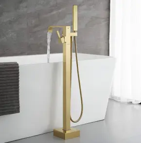 Смеситель для ванны REA CARAT BRUSHED GOLD золотой матовый напольный №7