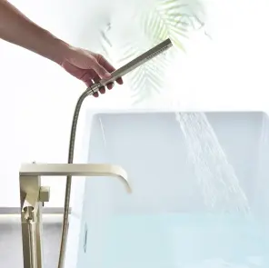 Смеситель для ванны REA CARAT BRUSHED GOLD золотой матовый напольный №10