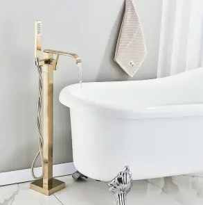 Смеситель для ванны REA CARAT BRUSHED GOLD золотой матовый напольный №11