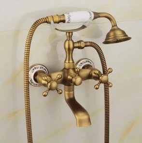 Змішувач для ванни та душу REA RUSTICO ANTIQUE GOLD настінний з виливом №3
