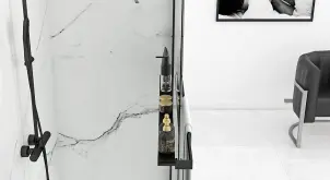 Душова стінка REA AERO 80 BLACK з полицею EVO №3