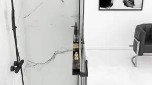Душова стінка REA AERO 90 BLACK з полицею EVO №6