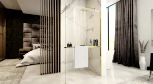Душова стінка REA AERO 80 GOLD з полицею EVO №5