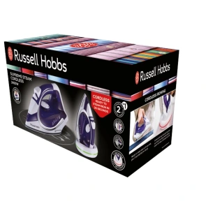 Праска Russell Hobbs безпровідна Supreme Steam Cordless, 2400Вт, 300мл, паровий удар -40гр, постійна пара - 135гр, база для заряджання, автовимкнення, керам. підошва, біло-синій №4