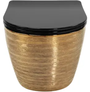 Подвесной унитаз REA CARLO FLAT BRUSHED GOLD BLACK золотой №3