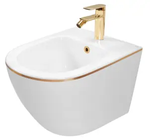 Подвесное биде REA CARLO MINI WHITE GOLD EDGE белый №1