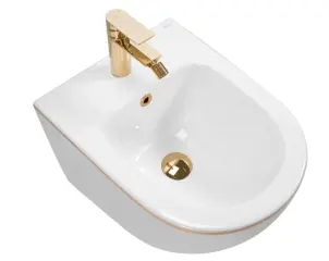 Подвесное биде REA CARLO MINI WHITE GOLD EDGE белый №2