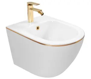 Подвесное биде REA CARLO MINI WHITE GOLD EDGE белый №4