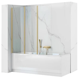 Шторка для ванны REA AGAT-3 120 BRUSHED GOLD складная №1