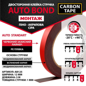 Двостороння клейка стрічка AUTO BOND CARBON TAPE 12мм*5м №3
