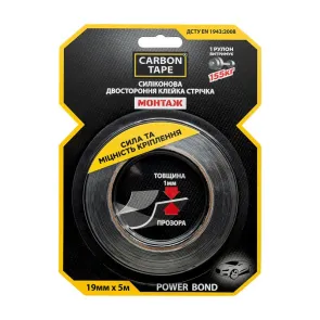 Двусторонняя клейкая лента POWER BOND CARBON TAPE 19 мм × 5 м №1