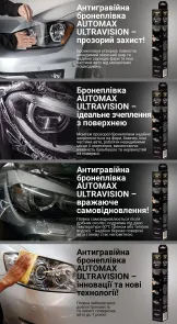 Антигравійна Бронеплівка Поліуретанова AUTOMAX ULTRAVISION ПРОЗОРА   для захисту фар 300мм*1м №4