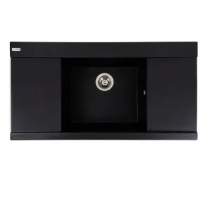 Гранітна мийка для кухні Platinum 9651 ATLAS матовий Чорний металік №1