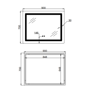 Зеркало Lidz Kubis (KU2) 900х700 с LED-подсветкой Touch, с антизапотеванием, с димером, рег. яркости LD78LF90448452 №2
